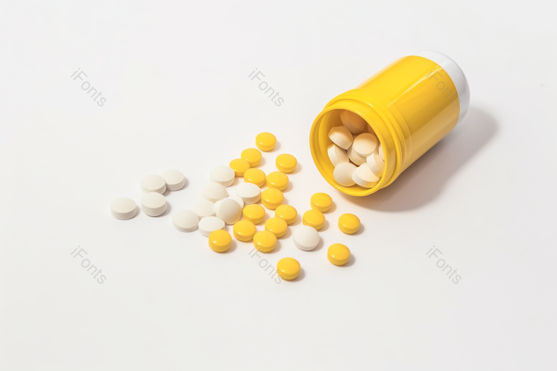 两种颜色的药片从塑料瓶中洒出,高清,摄影图,摄影图片,图片大全,摄影图免费下载